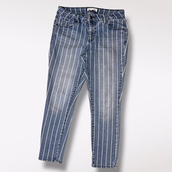 Artisan NY Blue White Striped Ankle Cropped Skinny Jeans Stretch Denim Size 8 - Picture 1 of 7